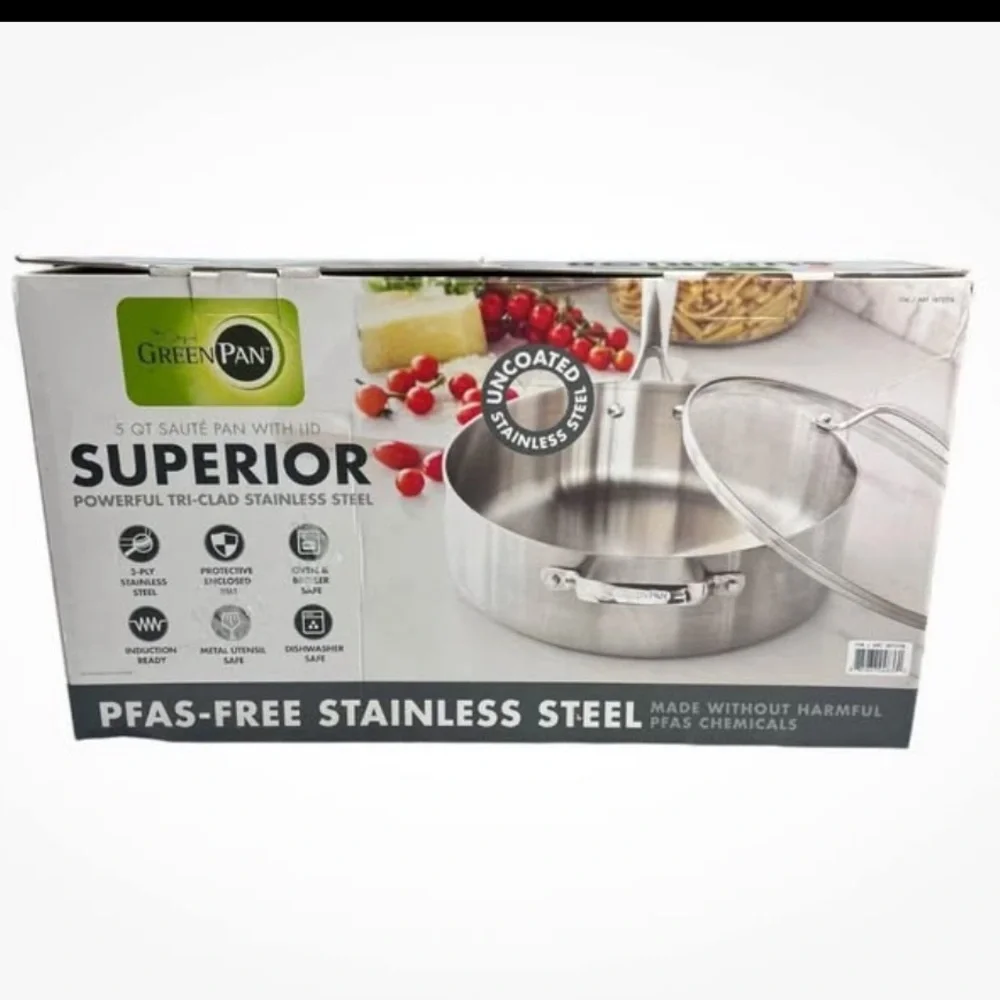 GreenPan Superior 5 Qt Sauté‎ Pan with Lid - Tri-Clad Stainless Steel (Used)